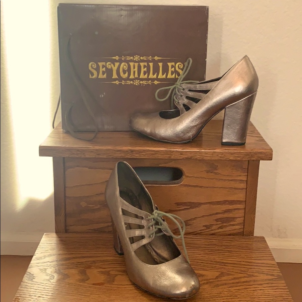 Metallic Pewter Lace-Up Heels